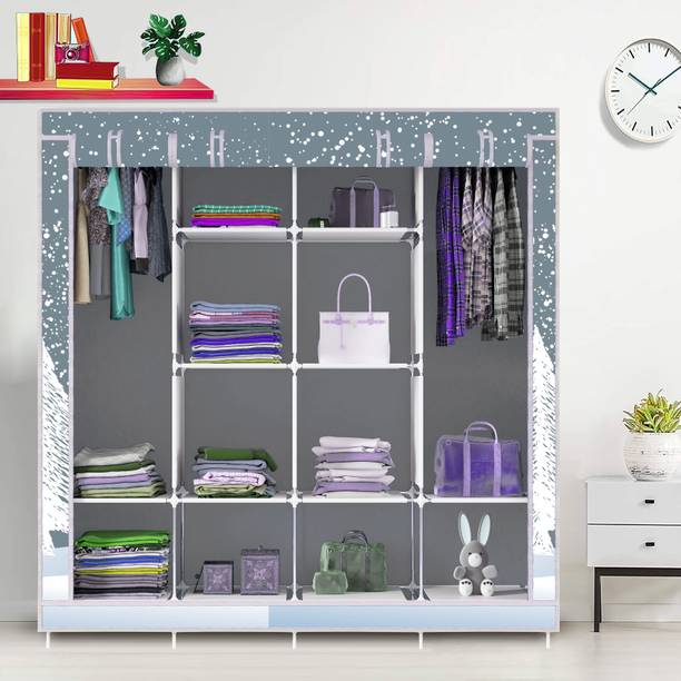 XENOV Portable Almirah – Foldable Carbon Steel Frame with 12 Non-Woven Shelves Carbon Steel Collapsible Wardrobe