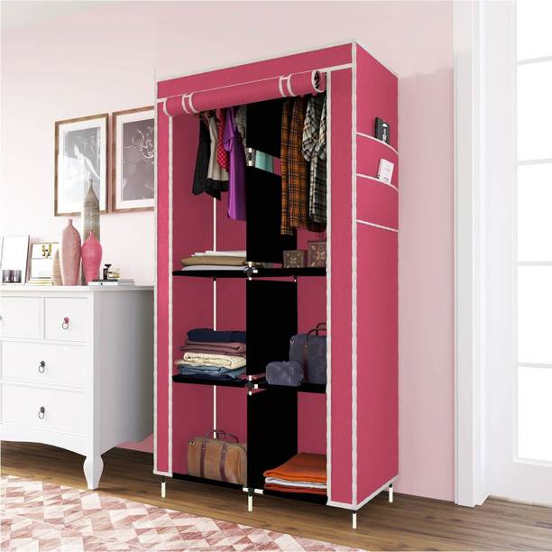 HUENISH Collapsible Plastic Wardrobe, 1 Hanging Space, 6 Shelves, 1 Side Pocket PP Collapsible Wardrobe