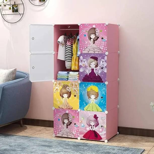 Yarav 8-Door Shelf Plastic kids Collapsible Cupboard - PINK PP Collapsible Wardrobe