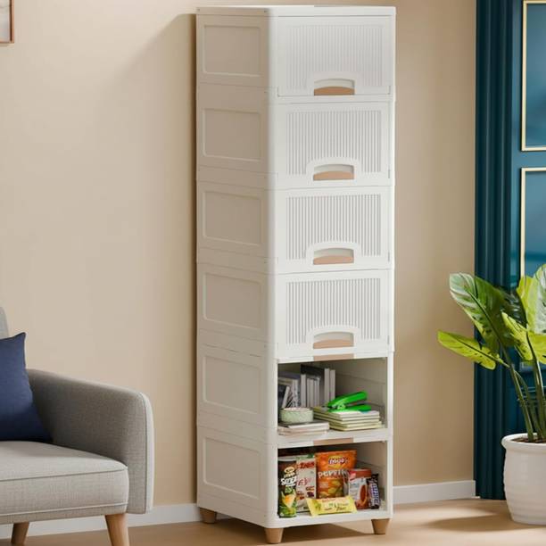 MECHON 6 Layer Foldable Cabinet Plastic Cupboard For Storage Plastic Modular Drawer Plastic Free Standing Cabinet