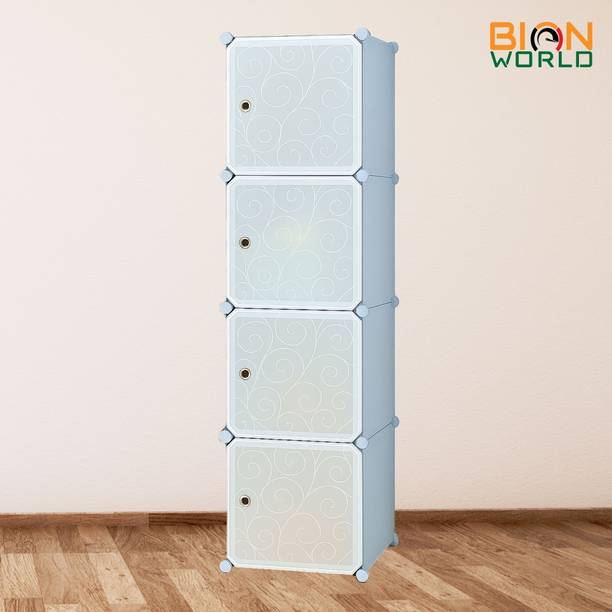 BIONworld 4-Door 4-Shelf Plastic Collapsible Cupboard Wardrobe for Kids Clothes & Toys PP Collapsible Wardrobe