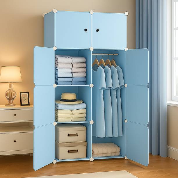 Evrum 8-Door 8-Shelf Plastic almirah for kids, almirah of clothes ,cupboard PC Collapsible Wardrobe