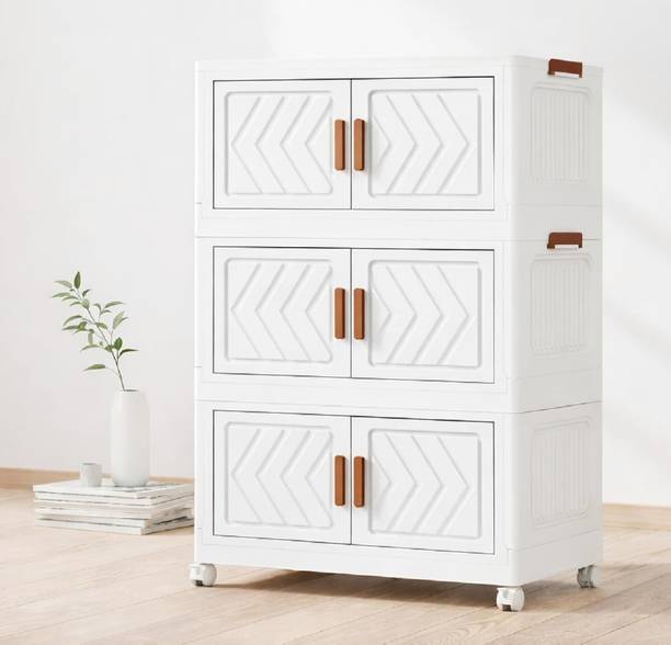 Hemovia 3 Door 3 Shelf Plastic Foldable Wardrobe for Clothes Plastic Cloth Rack PP Collapsible Wardrobe