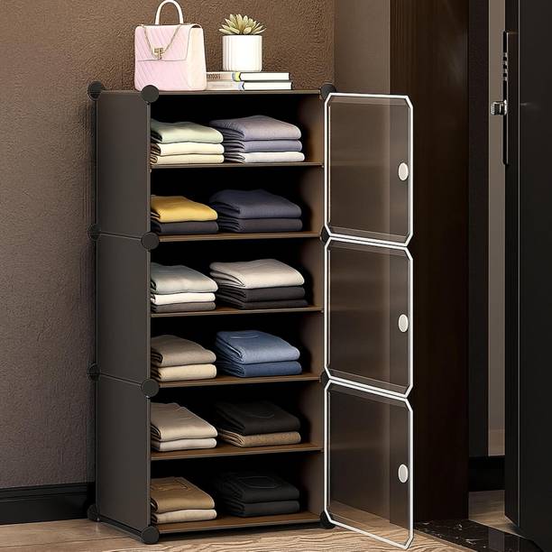 COROID 3-Door-6 Shelf Plastic almari Cupboard of clothes Storage Rack Closest Organizer PC Collapsible Wardrobe