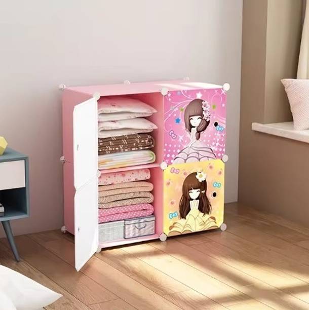 KriShyam ® 4 Cube Portable Closet Storage Organizer Cabinet for Books,Cloth,Toys PP Collapsible Wardrobe