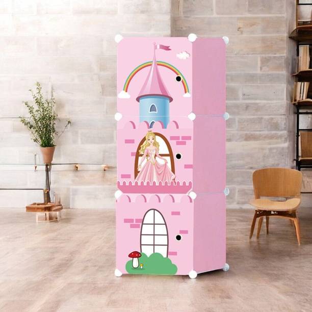 colcum 3 Door 3 Shelf Plastic Metal Collapsible Wardrobe, Clothes, Shoes,etc. Organiser Micro Fiber Collapsible Wardrobe