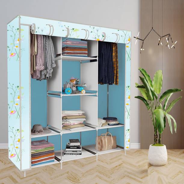 INSIDE STYLE Foldable Collapsible Wardrobe Storage Almirah Cloth Rack PP Carbon Steel Collapsible Wardrobe