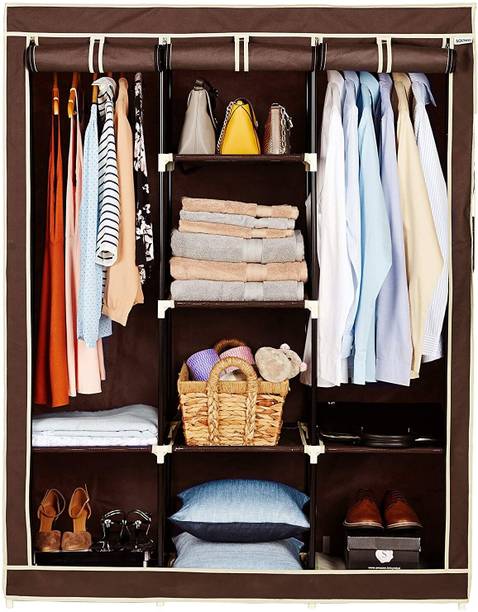 vipash 6 + 2 Shelves 3 Door 88130 PP perfect for home Carbon Steel Collapsible Wardrobe