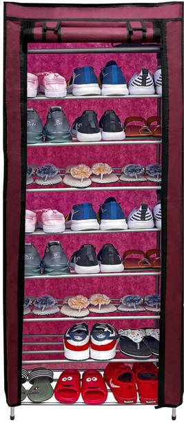 GlowSilk 9 Layer metal shoe rack Maroon Colour Carbon Steel Collapsible Wardrobe