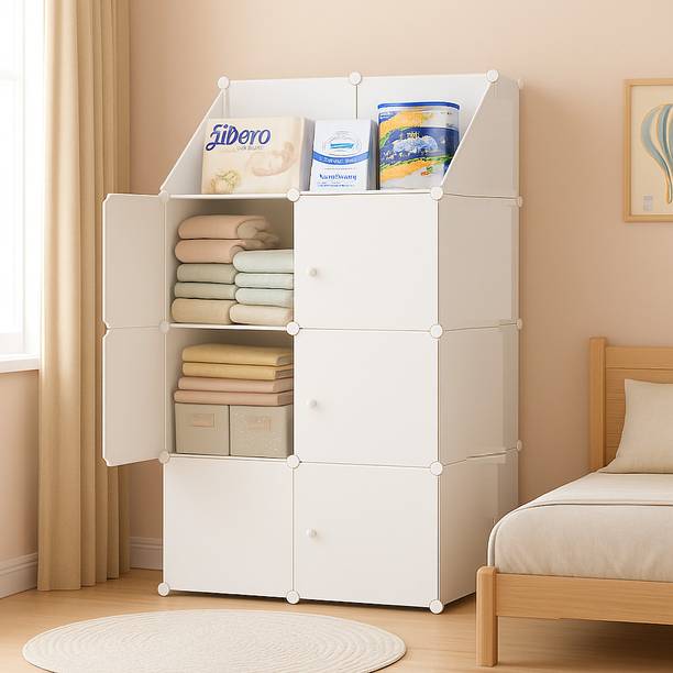 LUHI 6-Door 8-Shelf Plastic almirah for kids, almirah of clothes ,cupboard PC Collapsible Wardrobe