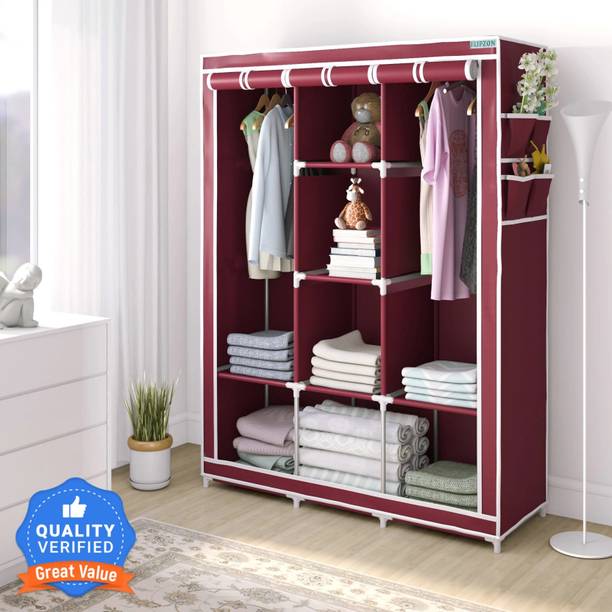 LOOKNSNAP 6 + 2 Shelves 3 Door Carbon Steel Collapsible Wardrobe