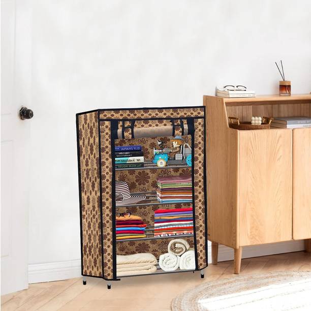 SANAMSTORE Elegant Metal Collapsible Wardrobe 4 Layer with Dustproof Cover Carbon Steel Collapsible Wardrobe