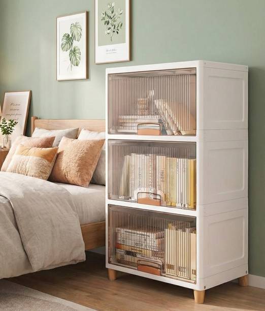 Evrum 3-Shelf Plastic Collapsible Cupboard PC Collapsible Wardrobe
