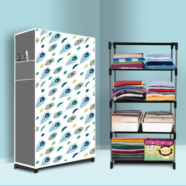 INSIDE STYLE Portable Collapsible Cloth Wardrobe – 4 Shelf Foldable Storage Cabinet Carbon Steel Collapsible Wardrobe