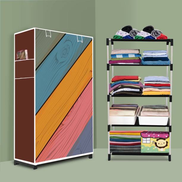 XONOV 4 Layer PVC Collapsible Wardrobe for Home | Foldable Cloth Storage Cabinet Micro Fiber Collapsible Wardrobe