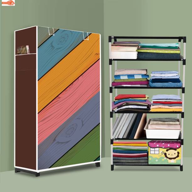 ASHLAS 5 Shelf Foldable Collapsible Wardrobe Storage Or...