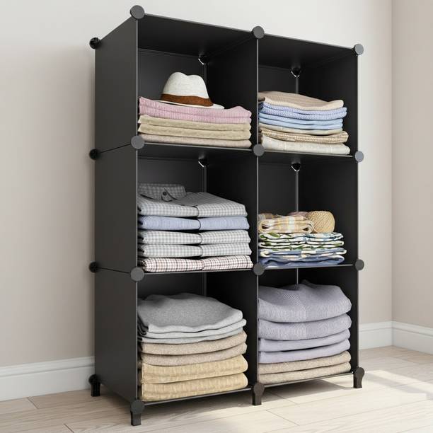 KriShyam ® 6-Cube Modular Storage Cabinet Wardrobe Open Shelves Plastic Clothes Organizer PP Collapsible Wardrobe