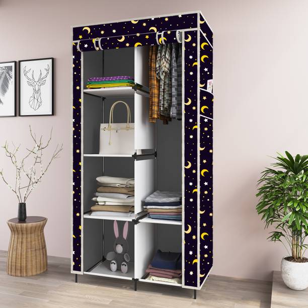 GTC Printed Almirah Cloth Rack Storage Organizer Shelves P 2001-5 PP Collapsible Wardrobe