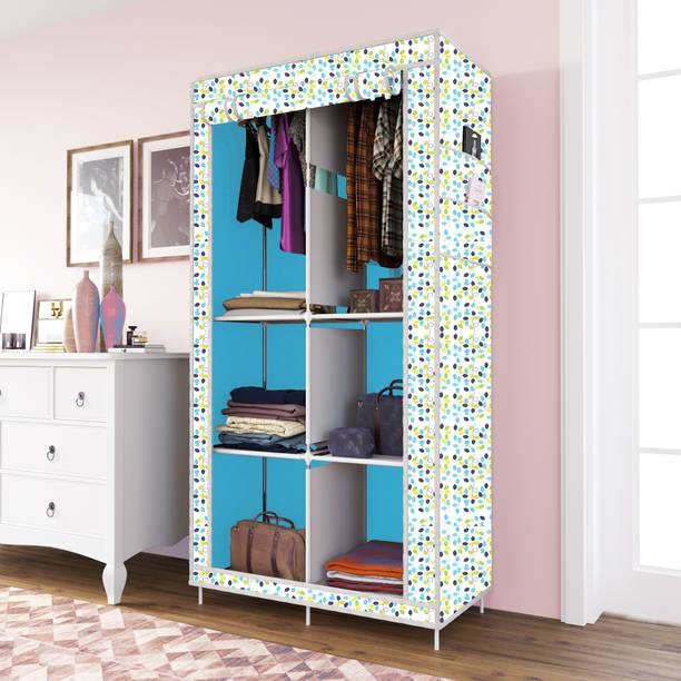 Trillium Carbon Steel Foldable Wardrobe – 6 Shelf Almirah with Non-Woven Fabric Storage Carbon Steel Collapsible Wardrobe