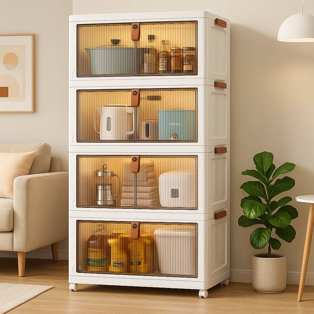 ZIVETY 4-Shelf almirah of clothes, cupboard clothes , plastic almirah, wardrobe plastic PP Collapsible Wardrobe