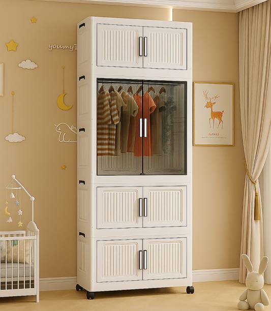 Sasimo 1-Wardrobe 4-Door 4-Shelf Plastic foldable Cupboard PC Collapsible Wardrobe