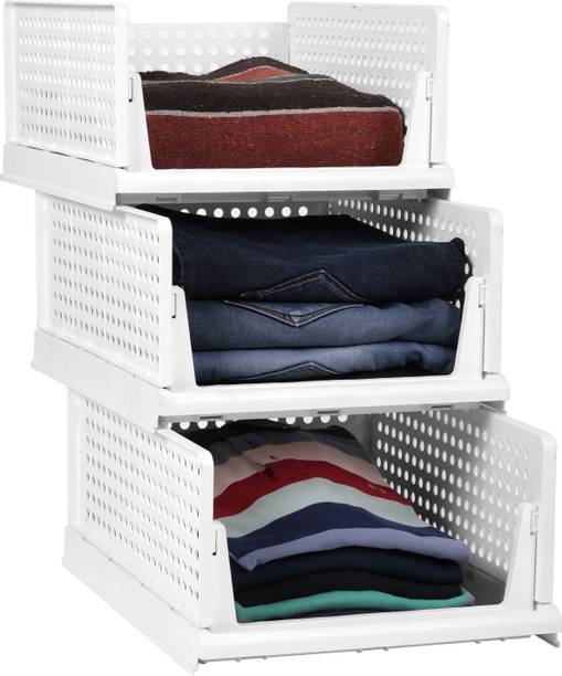 Umax Large Size 43 X 33 X 19cm Wardrobe Cloth Organizer for Storage (3 pcs) Plastic Free Standing Cabinet