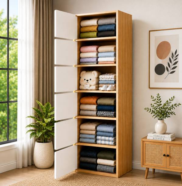 Sasimo 6-Door 6-Shelf Closet Engineered Wood Collapsible Cupboard PC Collapsible Wardrobe