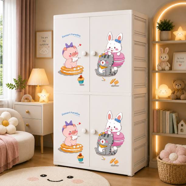Sasimo 2-Wardrobe 4-Door 2-Shelf Plastic foldable Cupboard PC Collapsible Wardrobe