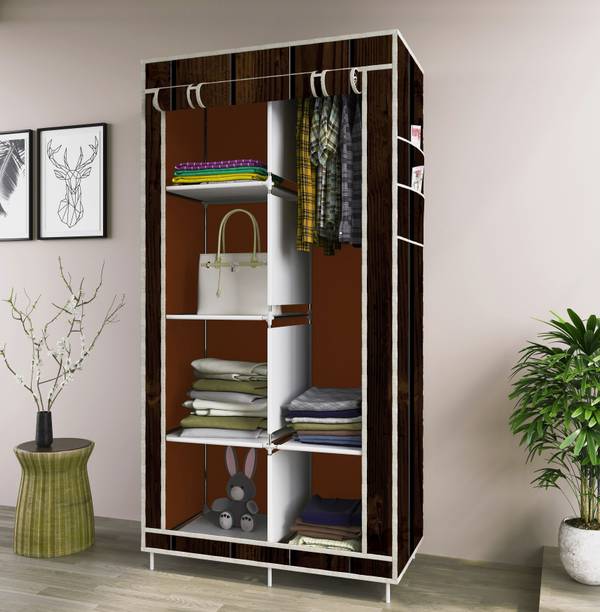 Zooper Carbon Steel Frame – 6 Shelf Foldable Almirah, Non-Woven Clothes Storage Rack Carbon Steel Collapsible Wardrobe