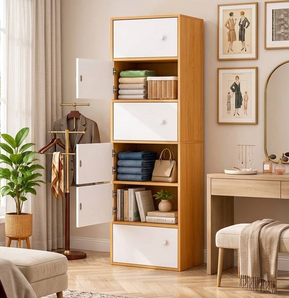 Flipkart Perfect Homes Studio 6-Shelf Closet Engineered Wood Collapsible Cupboard, Storage Cabinet, Almirah MDF Collapsible Wardrobe