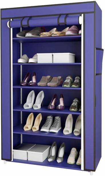 SHYAM JI 6 Tiers Multipurpose plastic Folding Shoes Rack/Shoes Cabinet with pocket Carbon Steel Collapsible Wardrobe