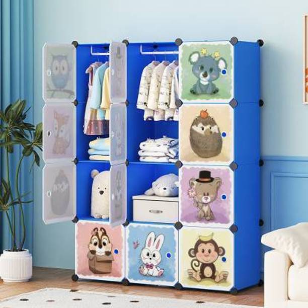 EXVITO 12-Door 12-Shelf Plastic almirah for kids, almirah of clothes ,cupboard clothes PC Collapsible Wardrobe