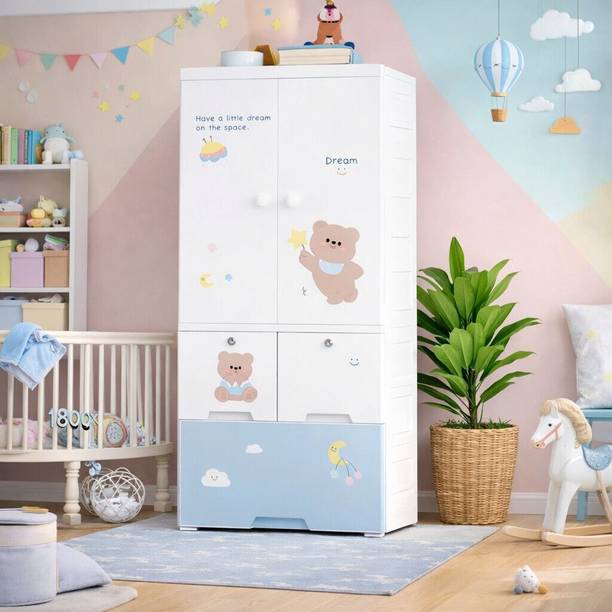 LUHI 1+3 Shelf Plastic Kids Foldable cupboard almirah for kids clothes PC Collapsible Wardrobe