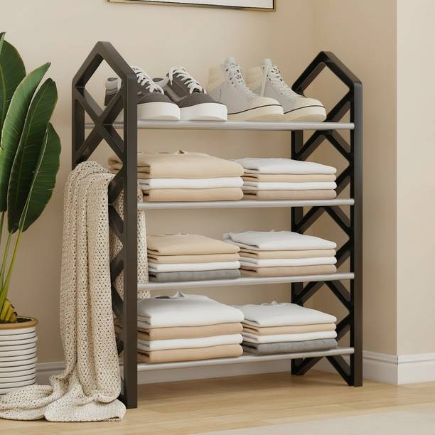 SOUKIO 4 layer Stackable Collapsible Wardrobe, Free-standing Stainless Steel Wardrobe PP Collapsible Wardrobe