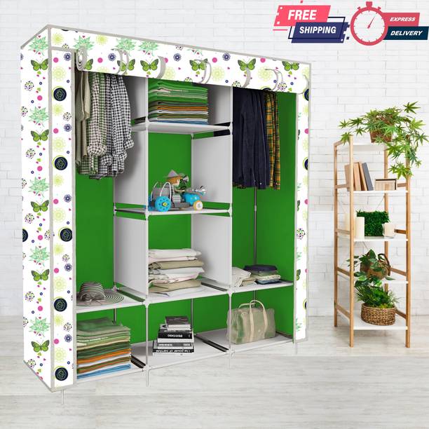 SPIRITED 3 door 8 Shelf Carbon Steel Collapsible Wardrobe
