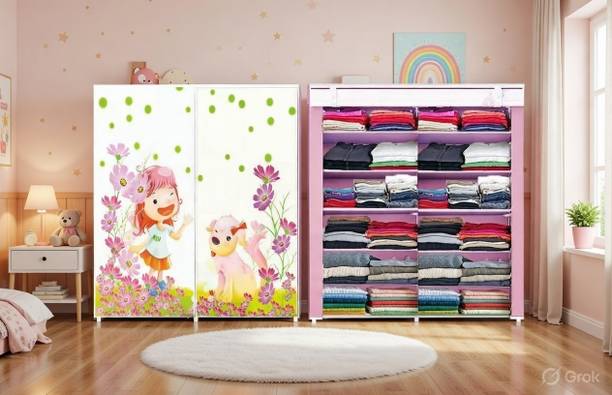 CMerchants 12L Little Girl Dog Printed Rack Carbon Steel Collapsible Wardrobe