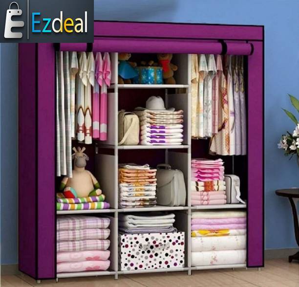 EZ DEAL STORE Premium Quality 6+2 shelf Wardrobe Carbon Steel Collapsible Wardrobe