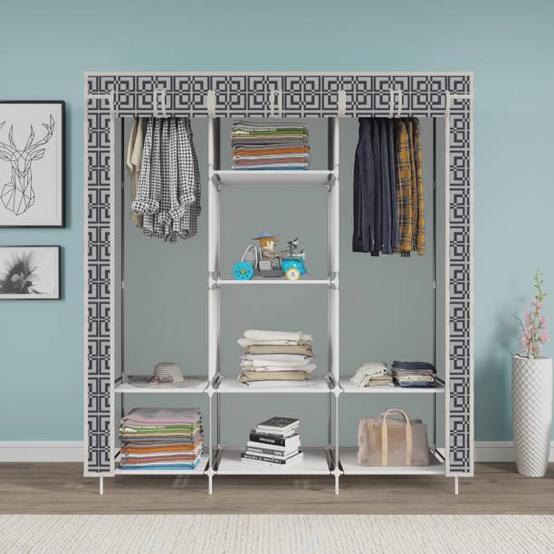 INSIDE STYLE Portable 2 Door 6 Shelves Cloth Rack Storage Organizer Almirah Carbon Steel Collapsible Wardrobe