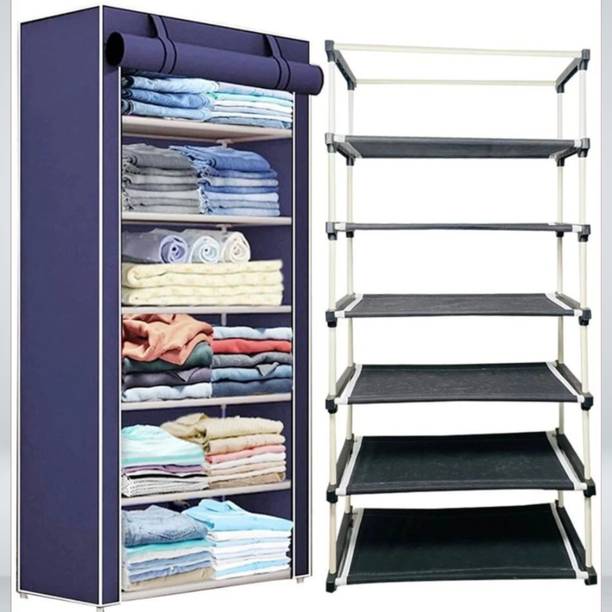 RACKREIGN Collapsible Portable Wardrobe Closet with Shelves | Fabric Clothes Storage Carbon Steel Collapsible Wardrobe