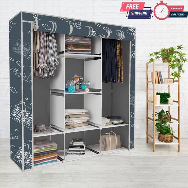 INSIDE STYLE 2 Door 6 Shelves Cloth Rack Storage Organizer Almirah Carbon Steel Collapsible Wardrobe