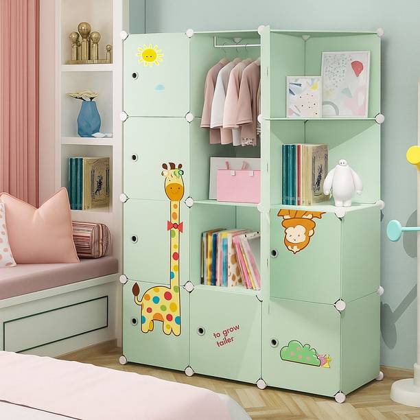 Owme 12 Door Kids Plastic Wardrobe for Clothes, Foldable Plastic Almirah for Clothes PC Collapsible Wardrobe