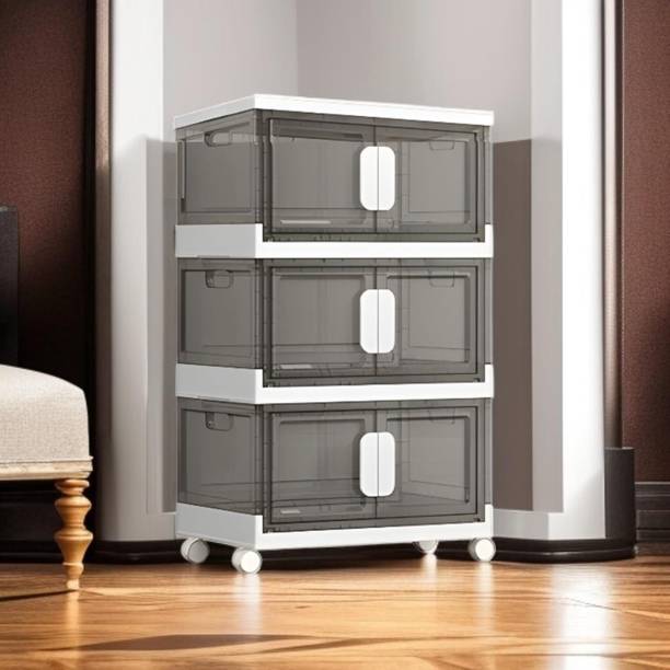 MS MODSTYLE 3 Layer Stackable Foldable Plastic Storage Rack Organizer PP Collapsible Wardrobe