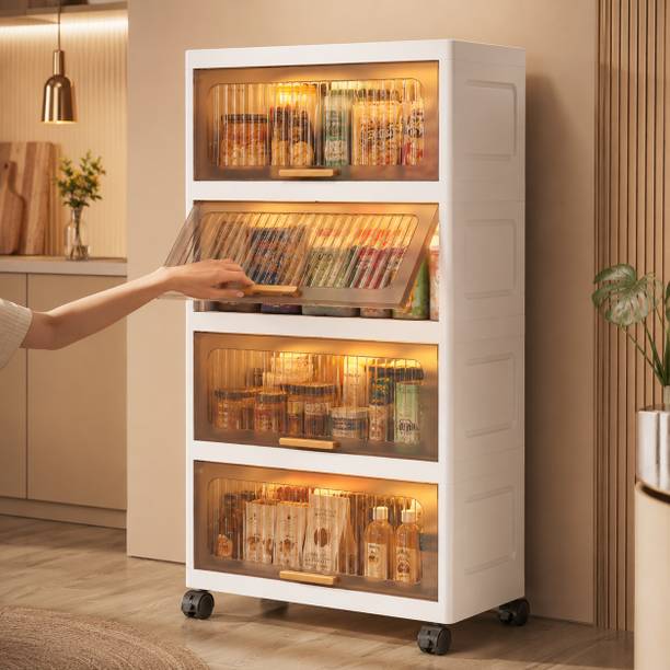 KriShyam ® Modular Plastic Storage Cabinet with Frosted Doors | Multi-Layer Space PP Collapsible Wardrobe