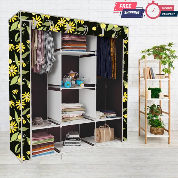 SPIRITED 3 door 8 Shelf Carbon Steel Collapsible Wardrobe