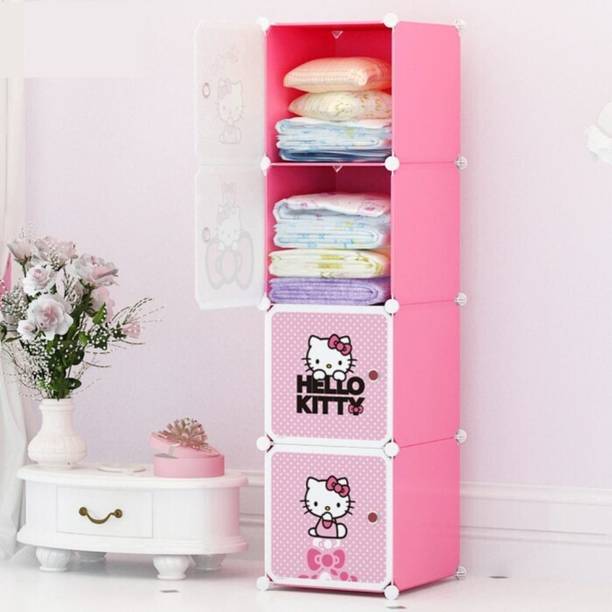 KriShyam ® 4 Cube Portable Closet Storage Organizer Cabinet for Books,Cloth,Toys PP Collapsible Wardrobe