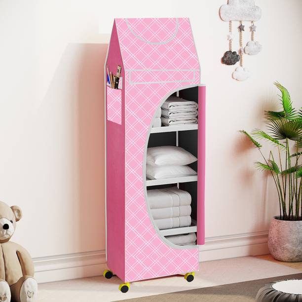 FurniGully Baby 5 Shelve Unbreakable Material PVC Collapsible Wardrobe PP Collapsible Wardrobe