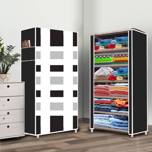 systumm 6 Shelf French Door Printed PP Collapsible Wardrobe