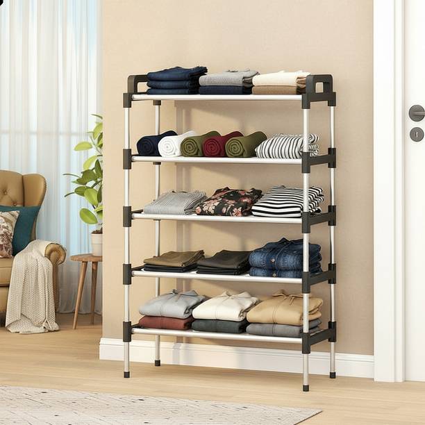 ADIXEL Space-Saving 5-Tier Metal Open Collapsible Wardrobe ,Home Entryway, Bedroom PP Collapsible Wardrobe