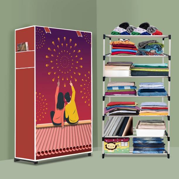INSIDE STYLE Portable Collapsible Cloth Wardrobe – 8 Shelf Foldable Storage Cabinet PP Collapsible Wardrobe