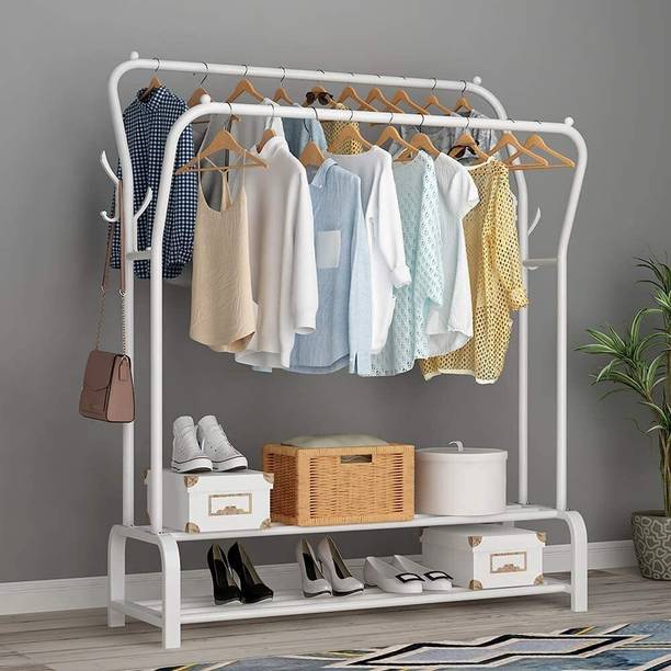Sasimo 2 Door 3 Shelf Open Coat clothes hanger stand PP Carbon Steel Collapsible Wardrobe